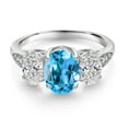 thumbnail image 2 of Gem Stone King 10K White Gold Swiss Blue Topaz and White Lab Grown Diamond Engagement Ring for Women | 2.34 Cttw | Oval 8X6MM | Gemstone Birthstone | Available in Size 5,6,7,8,9, 2 of 5