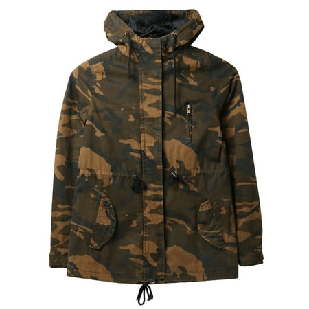 Womens Hooded Satin Lined Anorak Jacket Plus Size Safari Military Parka