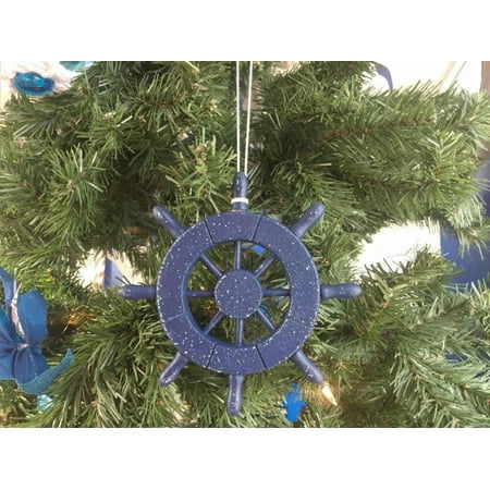 Rustic Dark Blue Decorative Ship Wheel Christmas Tree Ornament 6