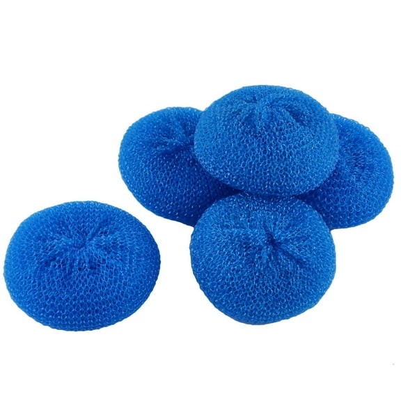 Unique Bargains 5pcs Dish Pot Pan Plastic Mesh Scouring Cleaning Scrubber Pad Blue