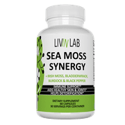 Livin Lab Sea Moss Synergy - Organic Irish Moss, Burdock Root, and Bladderwrack Capsules - Immune System, Gut Cleanse & Thyroid Supplement -  All-Natural Sea Moss Powder