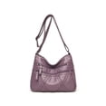 thumbnail image 1 of Qarigey Bolsos cruzados para mujer, PU multicapa con cremallera, correa ajustable, bolso de hombro de Color sólido, multibolsillo, para madre Bolsas de mensajero y de hombro Violeta, 1 of 6
