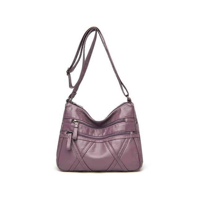 Qarigey Bolsos cruzados para mujer, PU multicapa con cremallera, correa ajustable, bolso de hombro de Color sólido, multibolsillo, para madre Bolsas de mensajero y de hombro Violeta