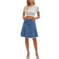 thumbnail image 2 of INSPIRE CHIC Women's Denim Skirt A Line High Waist Flared Raw Hem with Pockets Casual Jean Skirts 2XL Blue, 2 of 6