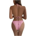 thumbnail image 5 of Wancir Swimsuits for Women 2025 - Women's Solid Color Sexy Bikini Backless Drawstring Strap Split Swimsuit Three Piece Set, 5 of 5