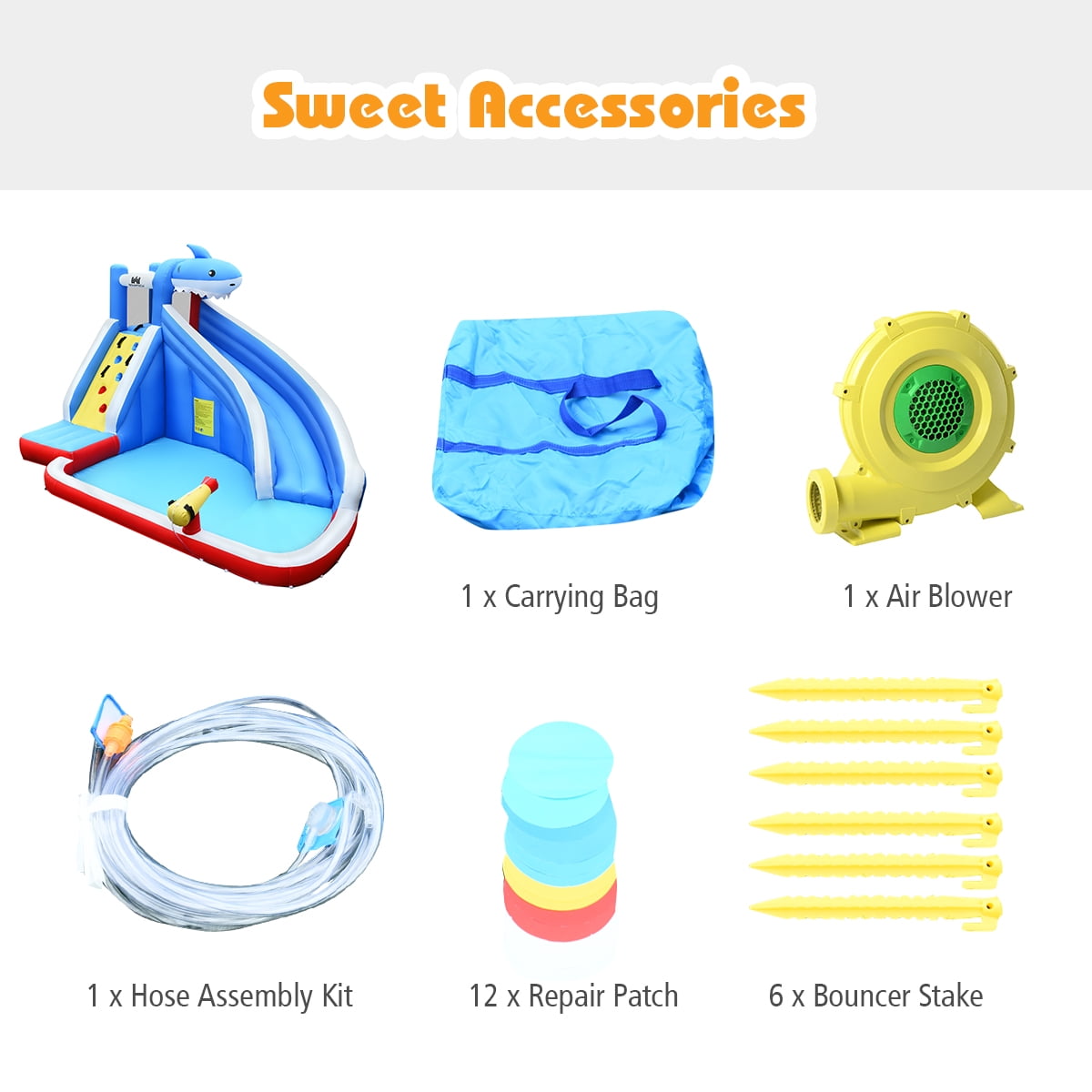 Infans Inflatable Water Slide shark Bounce House Castle Splash Water Pool W/750W Blower