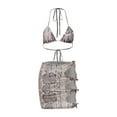 thumbnail image 3 of Seyurigaoka 2Pcs Women Bikini Set, Printing Tied Halter Neck Tops + Hollow-Out Wrap Skirt Swimsuit for Ladies, S/M/L, 3 of 9