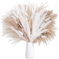 92-Piece Dried Pampas Grass Bouquet | Boho Home Decor with 15 White Bulrush, 30 Floating Grass, 15 Colored Bulrush | Wedding & Party Centerpiece | 17-Inch Tall for Vase Arrangements