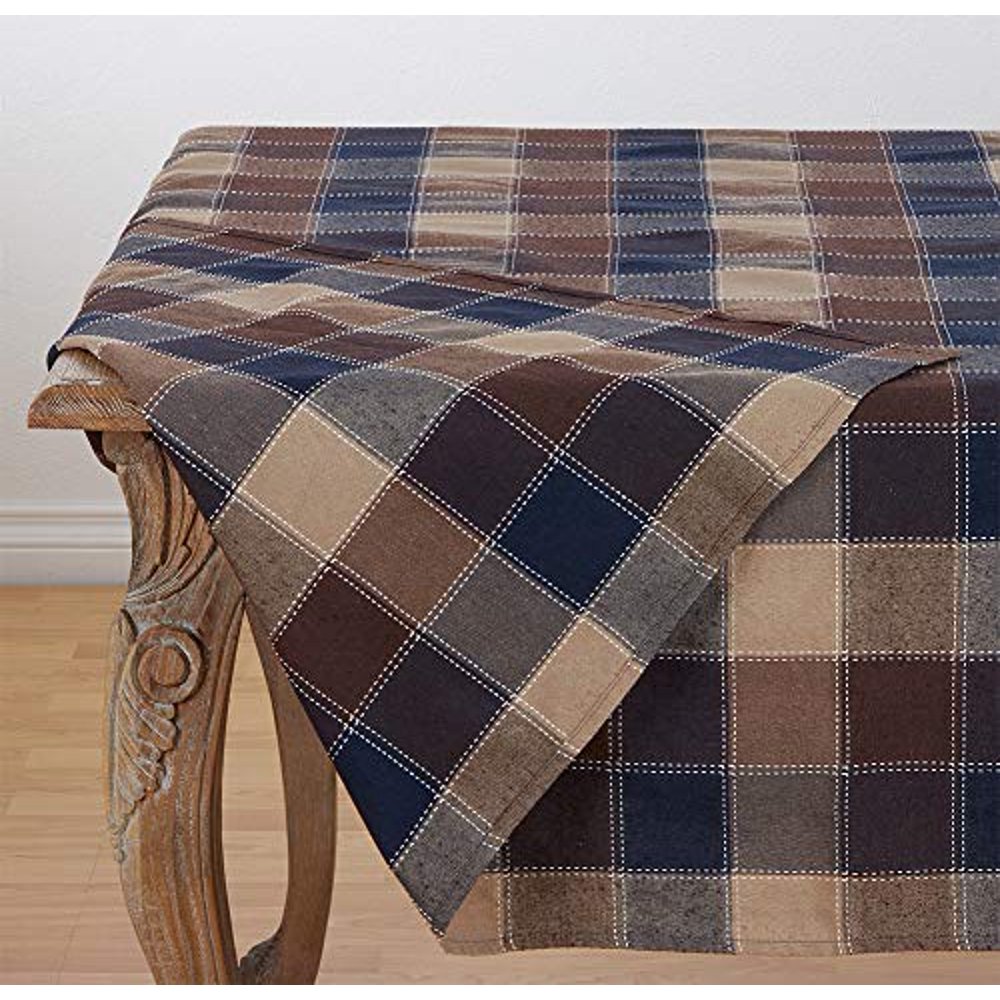 Fennco Styles Stitched Plaid Tablecloth, 70"x104" Rectangular, Brown