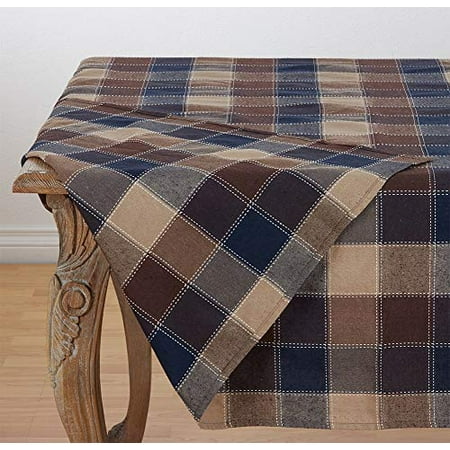 

Fennco Styles Stitched Plaid Tablecloth 70 x160 Rectangular Brown