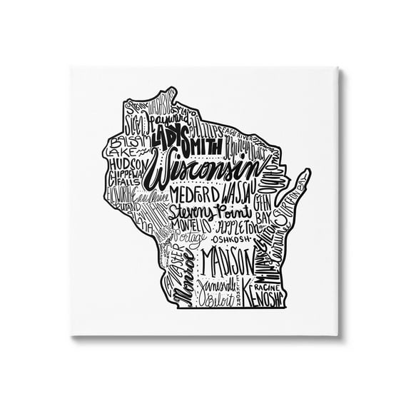 Stupell Industries Wisconsin City Typography Graphic Art Gallery Wrapped Canvas Print Wall Art, Design by The Saturday Evening Post