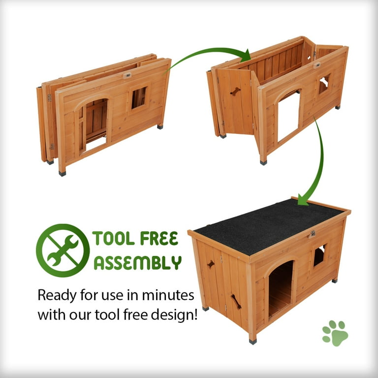 Front Row Weatherproof Foldable Wood Dog House for Small to XL