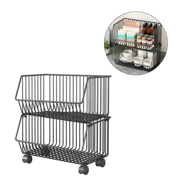 Cesta de frutas de 2 niveles para carrito de almacenamiento de cocina apilable de metal