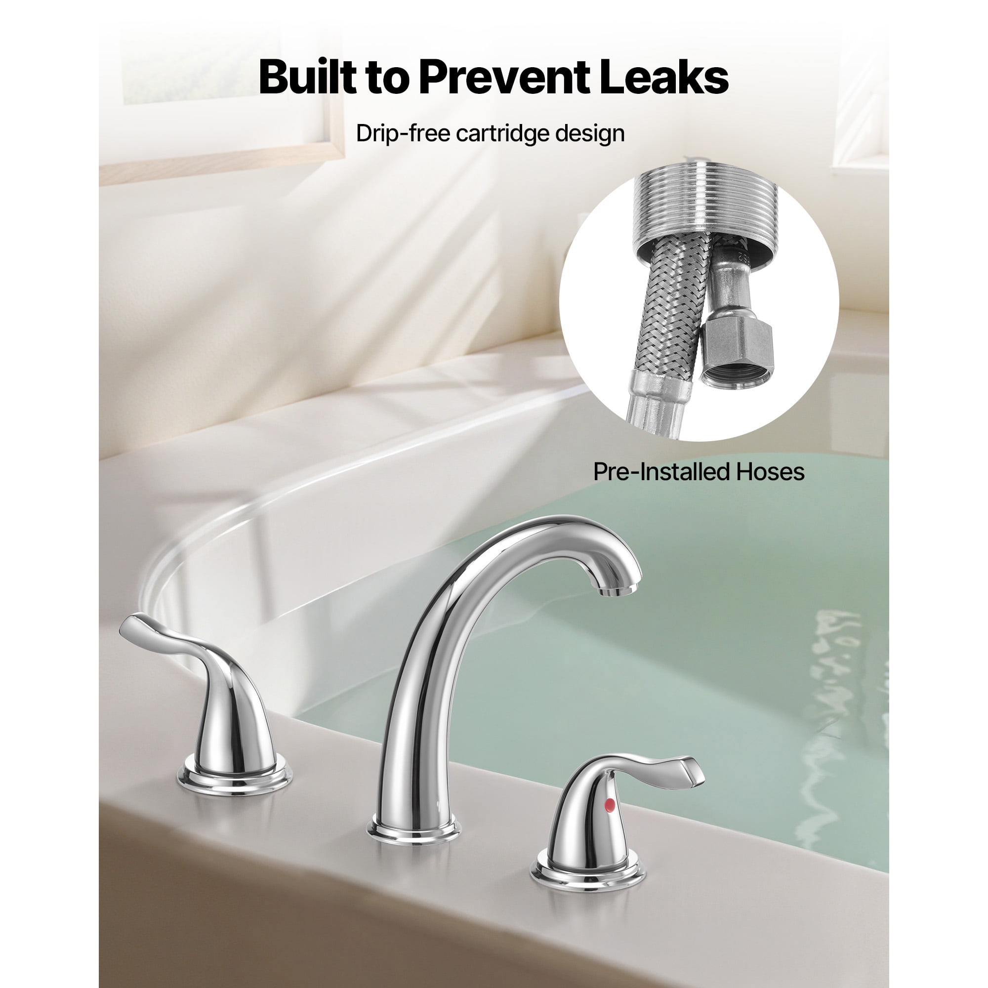 KFFKFF Roman Tub Faucet, 3-Hole Waterfall Bathtub Fixture, Product Dimensions: 6.69 x 2.05 x 9.84 inch / 170 x 52 x 250 mm
