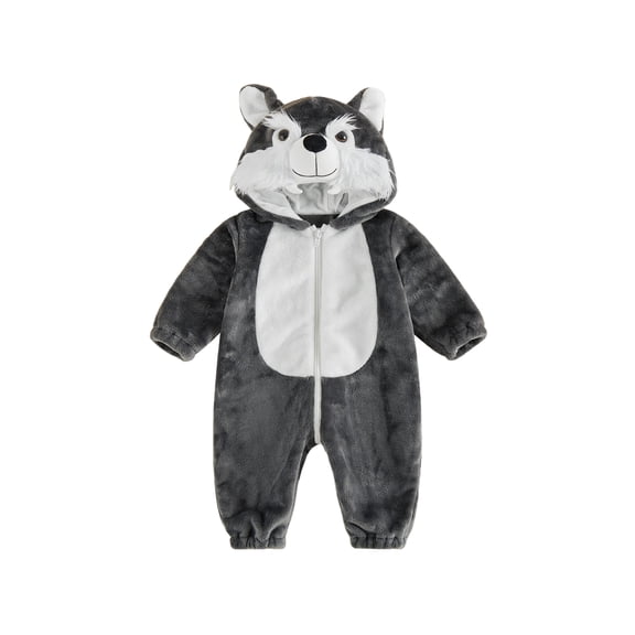 RUINIXCW Toddler Baby Halloween Wolf Fashion Long Sleeve Fuzzy Zip Up Hooded Jumpsuit