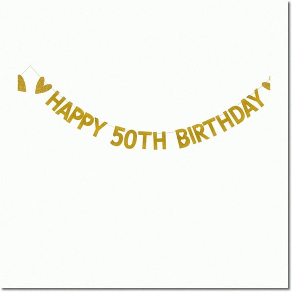 Golden Jubilee Celebration Banner - Glittery Gold Party Decor for 50th Birthday - Pre-Strung, Memorable 50 Years Old Party Supplies
