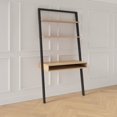 thumbnail image 2 of Farmhouse Rustic Oak Black Leaning Ladder Writing Desk 2 Shelves, 2 of 5