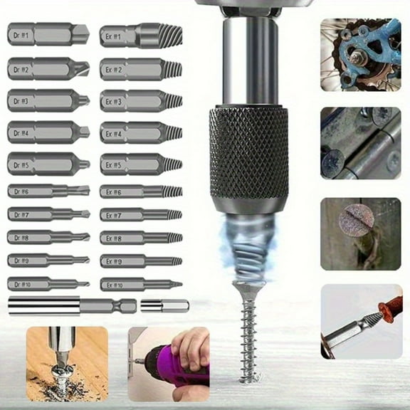 22Pcs Damaged Stripped Screw Extractor Drill Bits Broken Remover Bolt Tool Set with Magnetic Extension Bit Holder & Socket Adapter