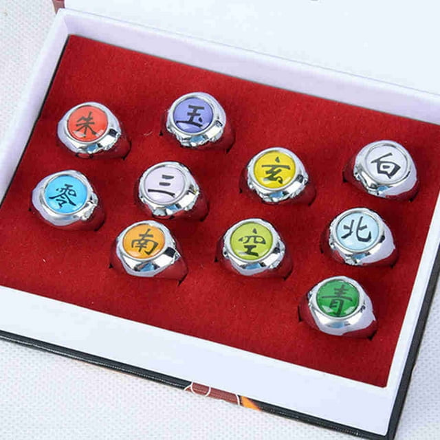 10pcs/SET Naruto Akatsuki Metal Rings Anime Itachi Figure Cosplay Action Accessory Jewerly Cool Boys Children Kids Toys Gifts Gao Jinjia LED