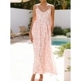 thumbnail image 4 of Womens 2025 Summer Maxi Dress Sleeveless Floral Smocked Boho Beach Long Dress Pink M, 4 of 8
