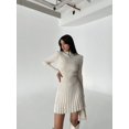 thumbnail image 4 of Vestido plisado de punto para mujer, minivestido informal de cintura alta con cuello redondo, ajustado, de manga larga, Color sólido, clásico, de calle, 4 of 7