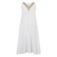 thumbnail image 4 of CHOK Robes d'Été Femmes Décontractées Sans Manches Lin Coton Fluide Poche Longue Maxi Robes d'Été pour Femmes Couleur Unie Grande Taille Robe pour Femmes Col en V Robe de Collation des Grades, 4 of 8