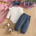 thumbnail image 5 of CAICJ98 Newborn Baby Girl Clothes Rib Frill Long Sleeve Romper Pants Set with Bow Headband Infant Girl Fall Winter Outfits (Blue,0-3 Months), 5 of 8