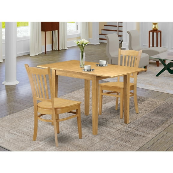 Dining Table Set 3pc - Modern Dining Room Table & Chairs, Oak Finish, Hardwood Construction