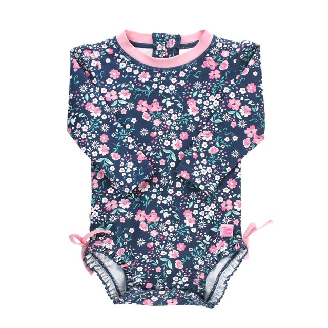 Traje de baño con protección solar UPF 50+ para niñas pequeñas RuffleButts con volantes y estampado floral 3T