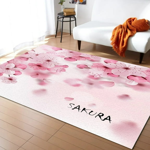 Coral velvet Cherry Blossom Sakura Pink Flower Carpet Living Room Large Area Rugs Bedroom Carpet Modern Home Living Room Decor Floor Rug