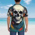 thumbnail image 4 of Honeii Modern Hip-Hop Skull Print Men’s Hawaiian Shirt,Classic Button-Down Short Sleeve Shirt, for Beach, Vacation, and Outdoor Activities,3X-Large, 4 of 7
