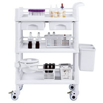 VEVOR 3-Tier Lab Cart - Mobile Medical Cart with 3 Trays & 3 Trash Cans, White