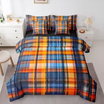 Castle Fairy Blue Orange Checkered Twin Bedding Sets,Stripes Plaid Bedding Comforter Set