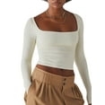 thumbnail image 1 of Fortune Women Square Neck Long Sleeve Top Basic Slim Fit T-Shirts Solid Crop Top, 1 of 7