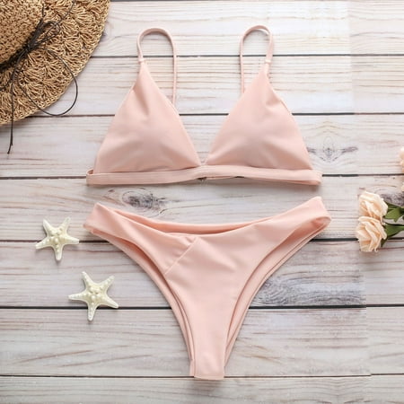 Seasonal Savings  Women Bikini Push-Up Pad  Full Coverage Swimwear  Beachwear Set  Seamless Design  For Swimmers  Supportive Bra  Quick Dry  Fashionable  One Size  Comfortable  Bathing Suit | Pink S