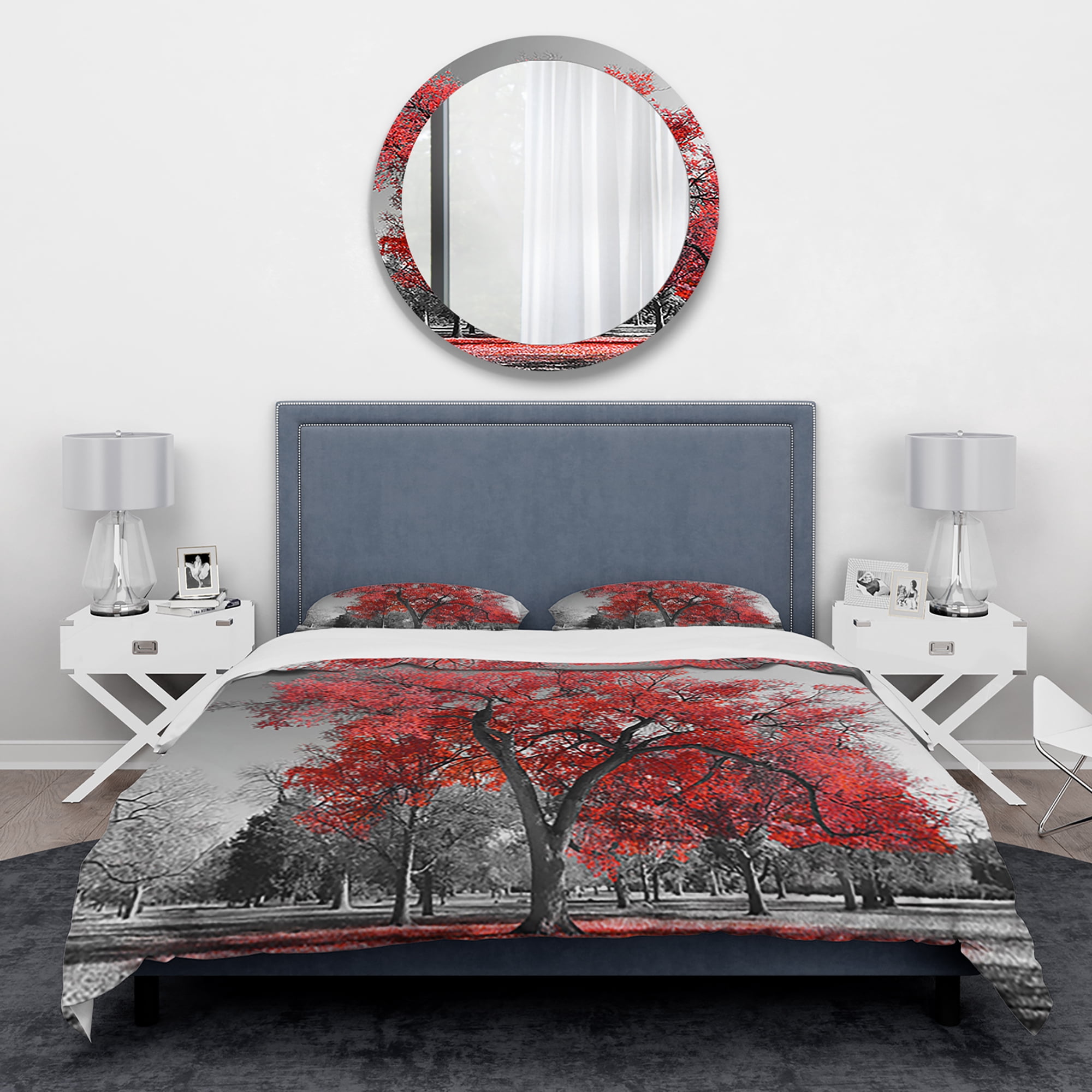 Designart 'Big Red Tree on Foggy Day' Traditional Duvet Cover Set