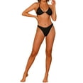 thumbnail image 2 of Conjuntos de bikini de dos piezas con tirantes dobles y parte inferior triangular para mujer INSPIRE CHIC, con aros y diseño acanalado, traje de baño en color negro, talla X-Large, 2 of 5