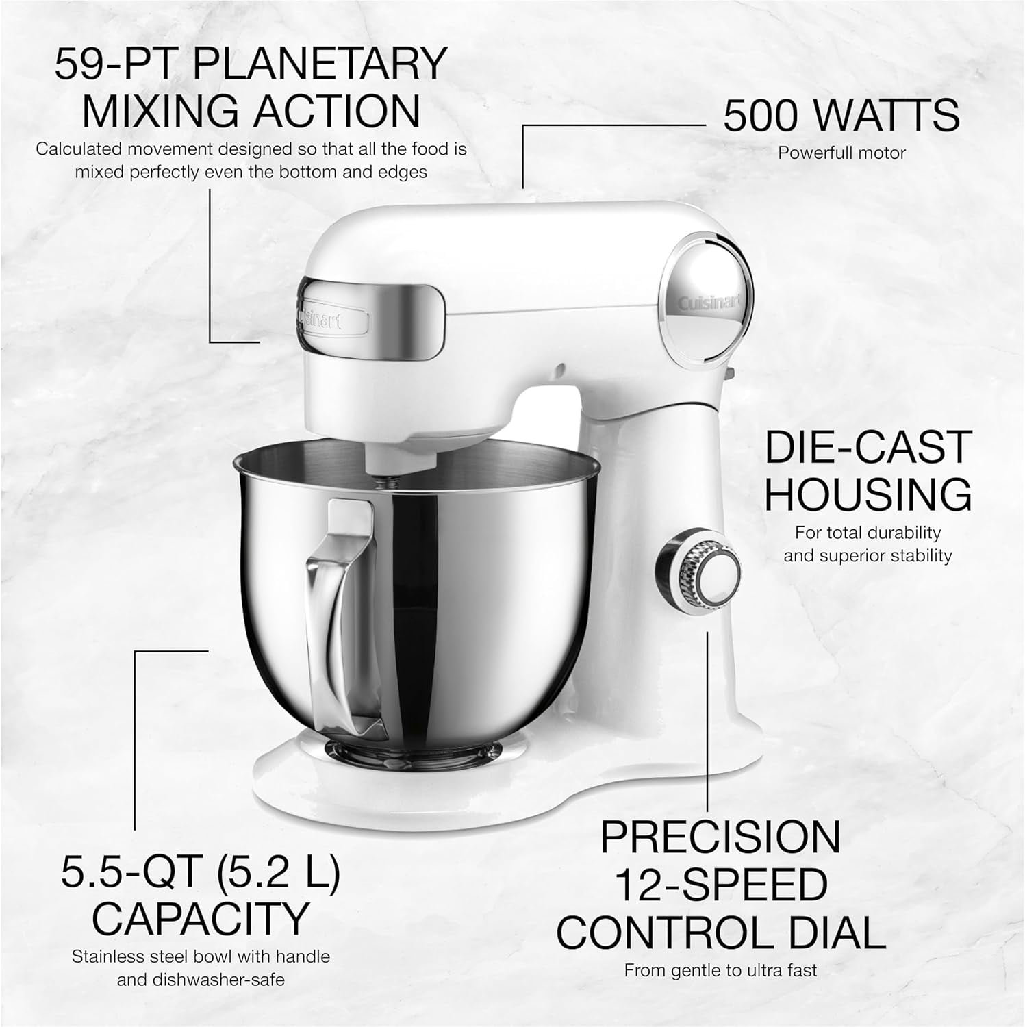 Cuisinart Precision Master 5.5-Quart Tilt-Head Stand Mixer, 5.5 Qt (5.2L)