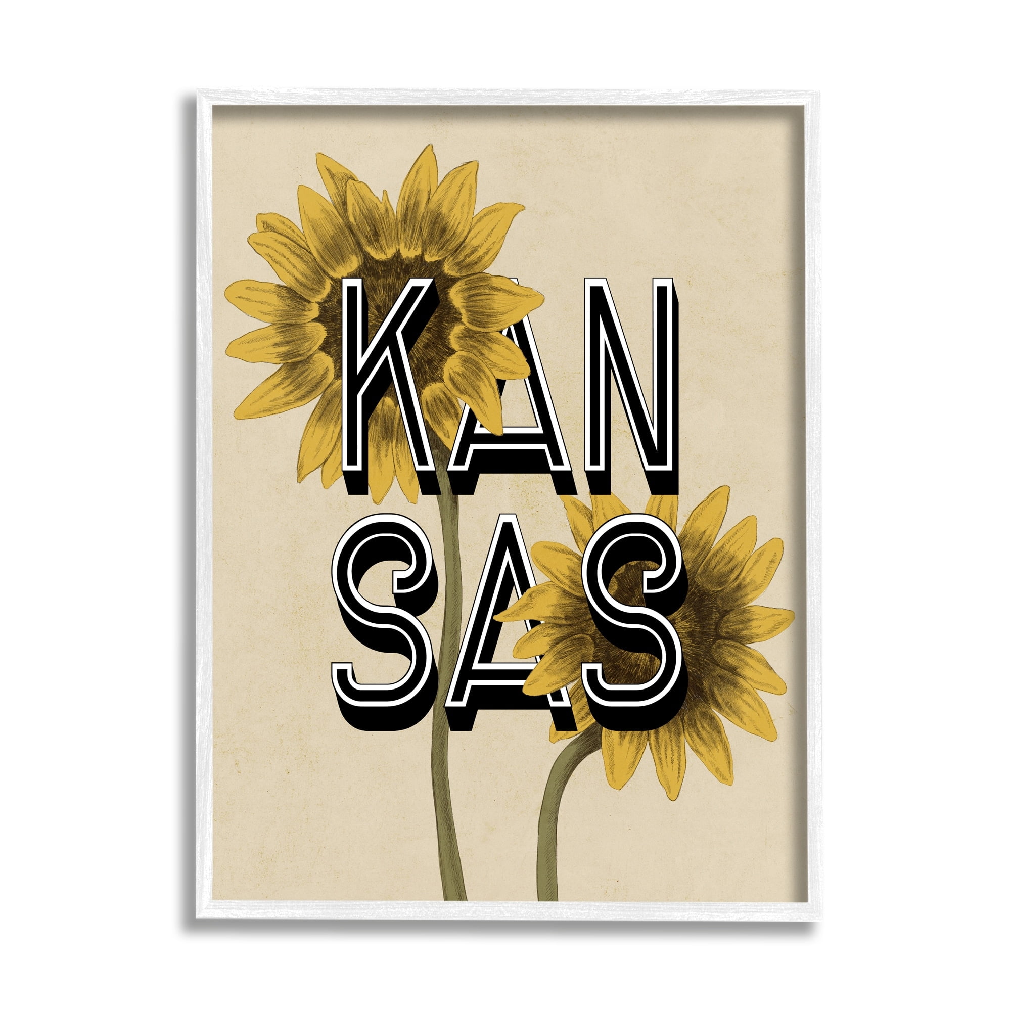 Stupell Industries Kansas Sunflowers Blossoms State Flower Botanicals Graphic Art White Framed Art Print Wall Art, Design by Daphne Polselli