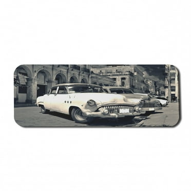 Vintage Car Computer Mouse Pad, Panoramic View of Shabby Old Havana Street Classic American Cars Weathered, Rectangle Non-Slip Rubber Mousepad Large, 31" x 12" Gaming Size, Grey Beige, by Ambesonne