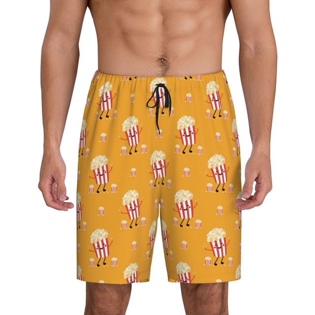 Balery Cute Popcorn Pantalones cortos de pijama de punto de algodón para hombre con cinturilla y bolsillos-4X-Large