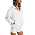 thumbnail image 4 of hoksml Women's Drop Shoulder Full Zip Hoodless Jacket, Stand Collar Casual Sweatshirt with Pockets, Loose Fit Long Sleeve Top, 4 of 8