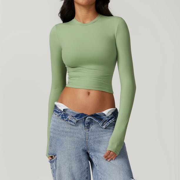 Camiseta de manga larga para Yoga para mujer, ropa Sexy ajustada para gimnasio, camisetas deportivas, camisetas de entrenamiento para correr, Top de Yoga con realce para ciclismo