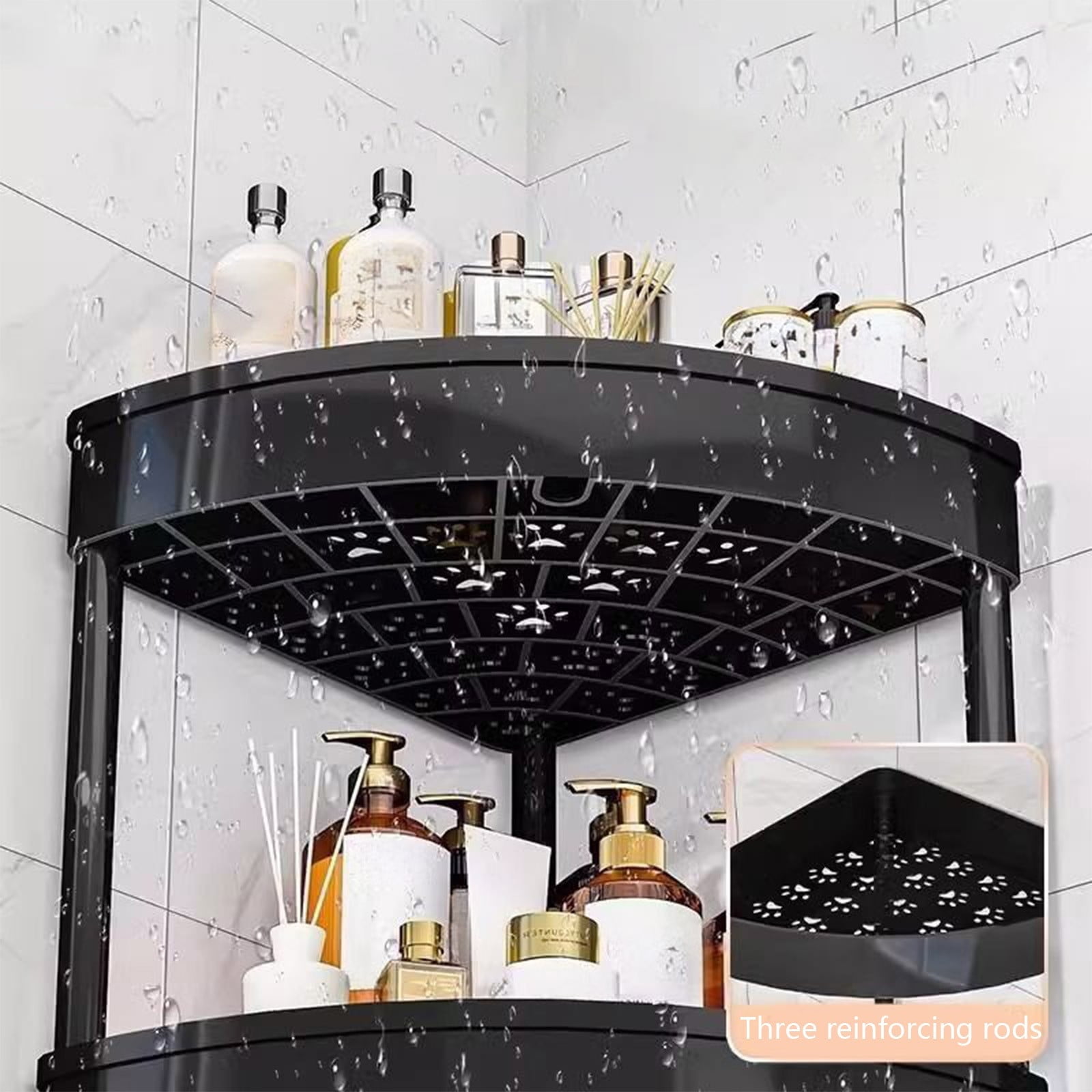 AYktou 4-Tier Corner Shelf, Large Capacity Bathroom Organizers and Storage, Toilet Storage Rack Bathroom Shelves Living Room Shelf Snack Rack Kitchen Organizers for Bottles Sundry Cosmetics, Black