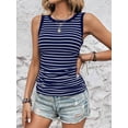 thumbnail image 4 of Blue And White Striped Round Neck Slim Fit Ribbed Tank Top, 4 of 6