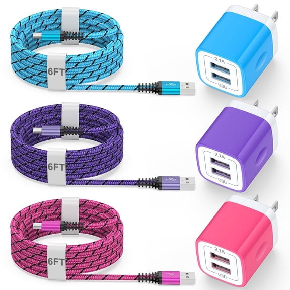 USB Charger Block, 3 Pack USB Wall Charger with 6FT Type C Charging Cable Cord USB-C Cable, Dual Port Phone Charger Android Charger Fast Charger Block USB Plug Adapter USB Charging Block USB Brick