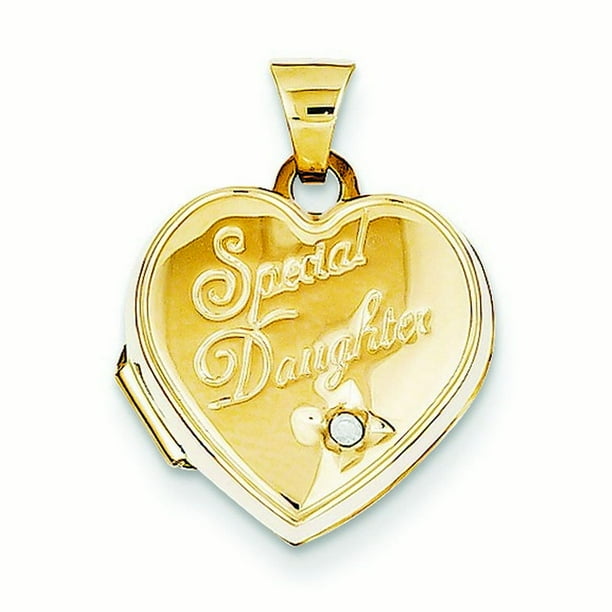 Jewelry 14k Gold 15mm Heart Diamond Special Daughter Locket