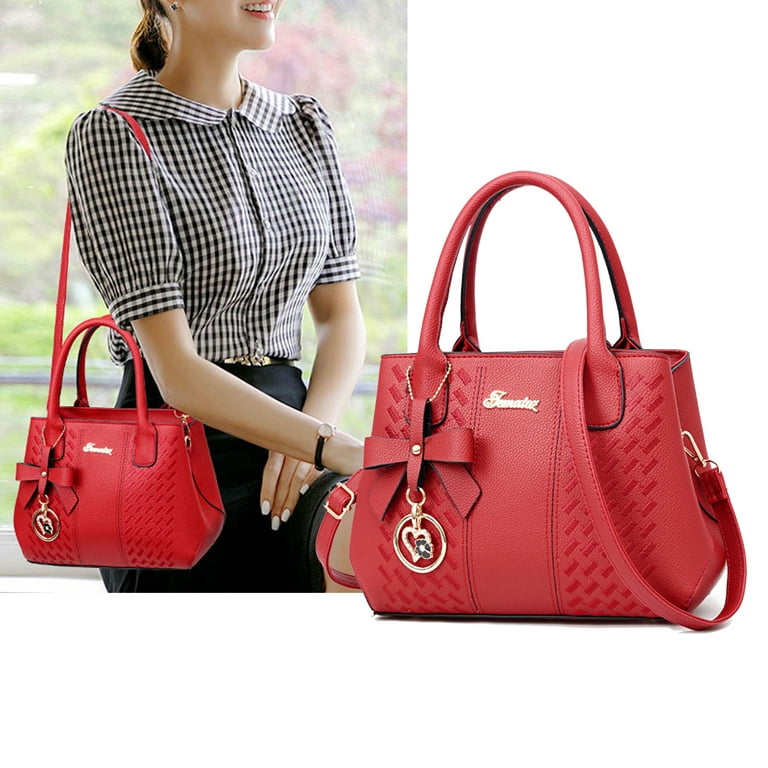NYTRYD Women's Leather Handbag Tote Shoulder Bag Crossbody Purse Ladies  Designer Top Handle Satchel Tote Bag (red)