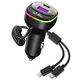 thumbnail image 2 of Cargador Rápido Con Cable Coche PD 66W 5V 3.1A 3 en 1 RGB Puertos Duales para IPhone Huawei Xiaomi, 2 of 9