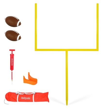 GoSports Football Game Field Goal Post Set with 2 Footballs and Kicking Tee - Life Sized Backyard Field Goal for Kids and Adults - 6 ft Standard